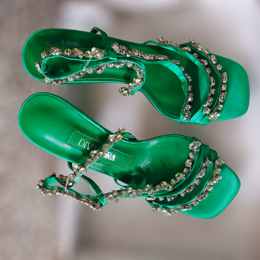 Dera Rhinestone Heels Green